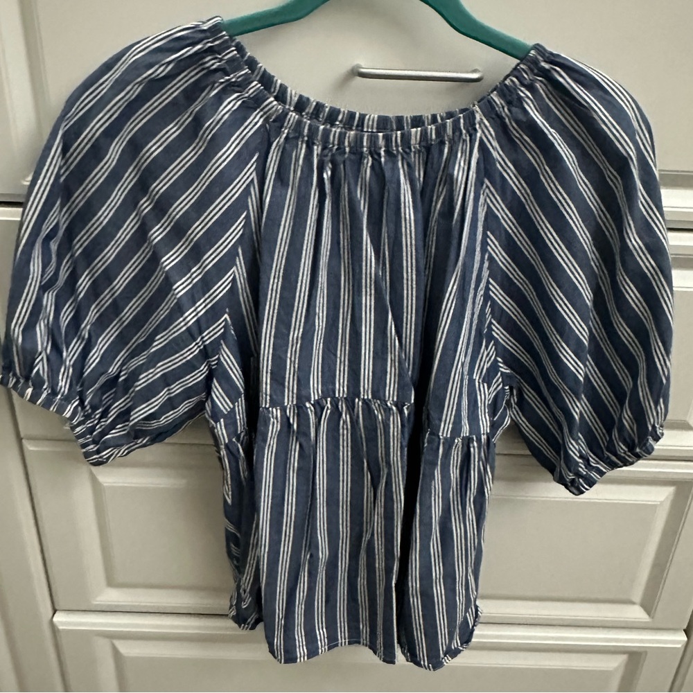 Old navy blue white stripe peplum top